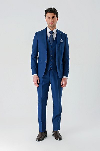 İmza Navy Blue Gabardine Swallow Collar Vest 6 Drop Slim Fit Classic Suit1001240187