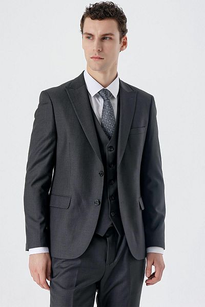 İmza Dark Anthracite Swallow Collar Vest 6 Drop Slim Fit Slim Fit Classic Suit1001235166