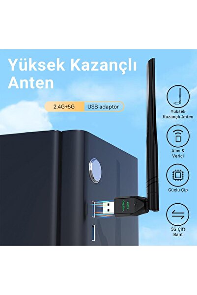 Veggieg 650 Mbps 2.4ghz/5ghz Dual Band Alıcı Verici Usb Wifi Adaptör