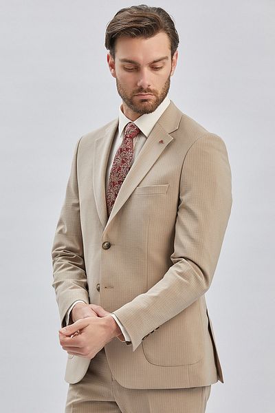 İmza Dark Beige Slim Fit Casual Dress - Mono Collar, Lined and Lycra 6 Drop Set1001240171
