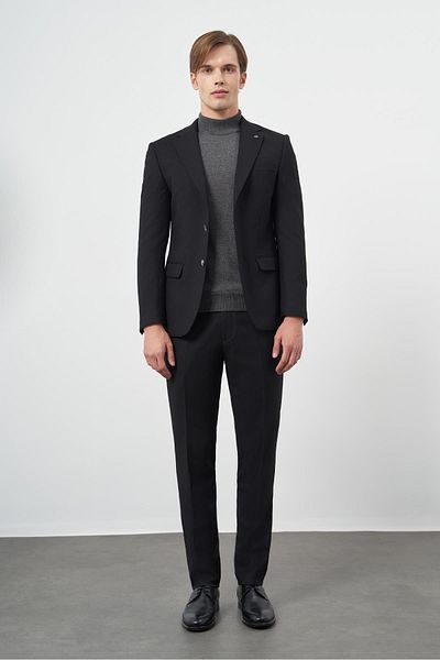 İmza Μαύρο Armürlü Mono Yaka Tam Αστέρι Ελαστικό 6 Drop Slim Fit Classic Κοστούμι 1001245175