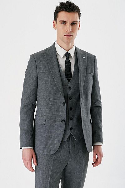 İmza Smoked Patterned Swallow Collar Vest 6 Drop Slim Fit Slim Fit Classic Suit1001240157