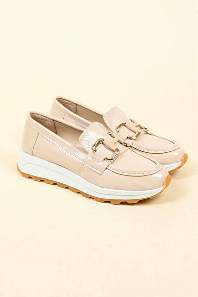 Birikon Balerini din piele lacuita cu catarama BEIGE