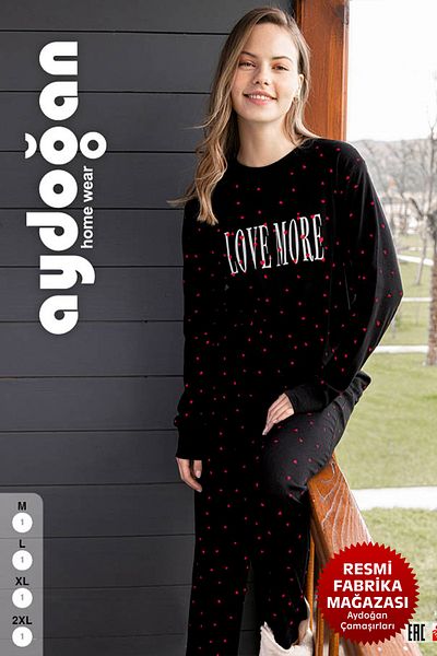 Aydoğan Set pijama cu nervuri negre - decolteu, 100% bumbac, maneci lungi - Aydogan ®