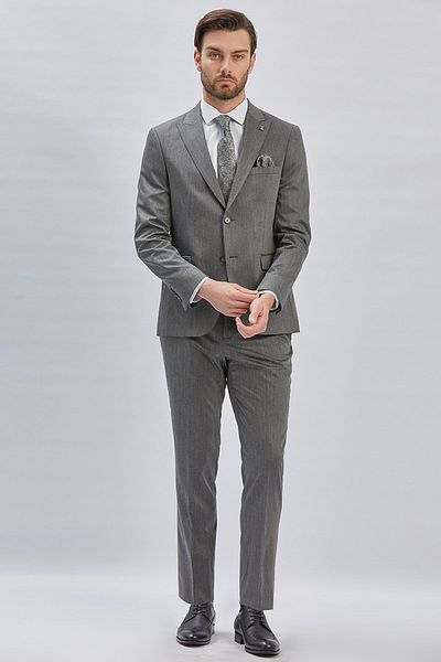 İmza Dark Anthracite 6 Drop Slim Fit Flexible Classic Suit - Plain Cloth Leg 1001240173