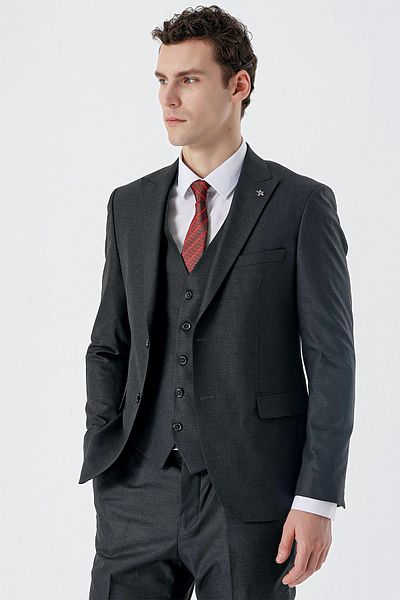 İmza Dark Anthracite Swallow Collar Vest 6 Drop Slim Fit Slim Fit Classic Suit1001235164