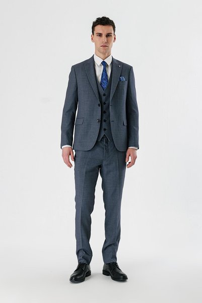 İmza Navy Blue Swallow Collar Vest 6 Drop Slim Fit Full Lining Suit 1001240157