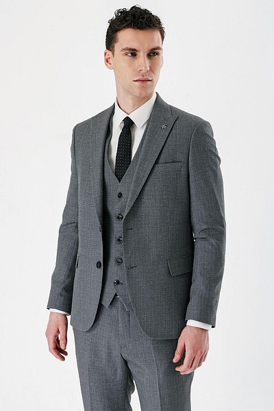 İmza Smoked Patterned Swallow Collar Vest 6 Drop Slim Fit Slim Fit Classic Suit1001240157