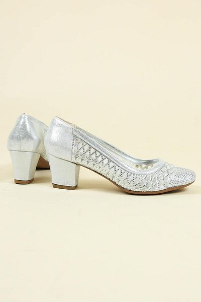 Birikon Laser Stone Low Heel Shoes SILVER