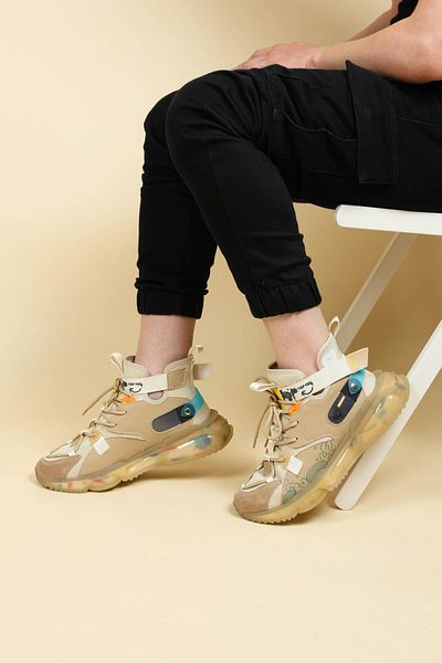 Birikon Guja Knitwear Skin Garnished High Top Ανδρικά Sneakers Μπεζ