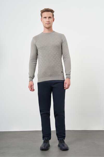 İmza Γκρι μακρύ μανίκι αυτο μοτίβο πλεκτό Crew λαιμό κλασικό Slim Fit πλεκτά 1012245200