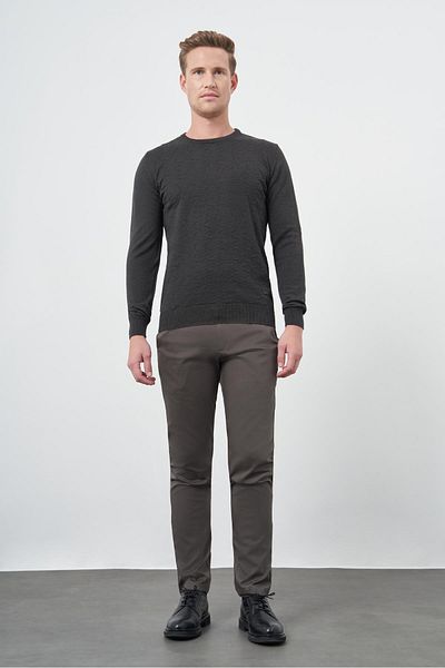 İmza Dark Anthracite Patterned Crew Neck Knitwear 1012245155   - Long Sleeve Classic Comfort Fit