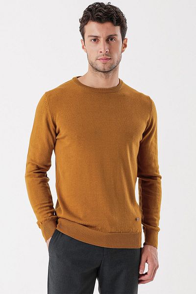 İmza Mustard Long Sleeve Knitted Crew Neck Cotton Classic Comfort Fit Knitwear1012235006