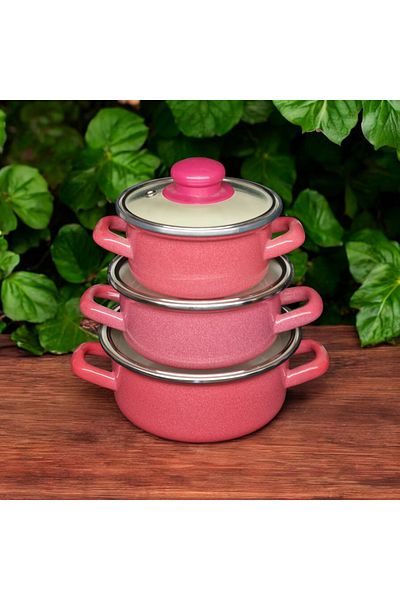 qussine Pink Mini Cookware Set - 6 Piece Enamel Storage Container