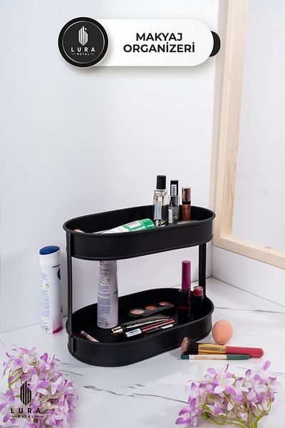 Lura Metal Двуслоен черен органайзер за грим и грижа за кожата - 24x32 см. Естетична и функционална организация.