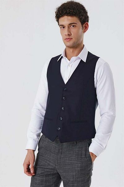 İmza Dark Navy Blue V-Neck Classic Vest 1009230153
