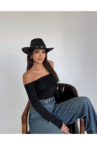 huhu Uzun Kollu Sırt Dekolteli Crop