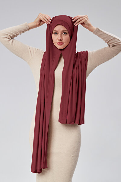 Sonbaharmoda Claret Red Women's Hijab Combed Shawl - Practical Snap-On, Easil...