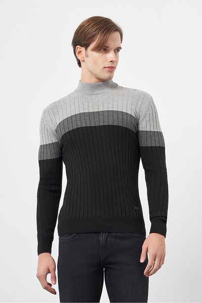 İmza Черен пуловер Slim Fit - Дълъг ръкав, Поло яка, Самозалепващ се 1012245154
