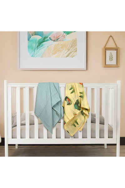 GA Gleam Atelier طقم من 2 بطانية وبطانية موسلين - قطن 100%، بيئي، 100*100 سم