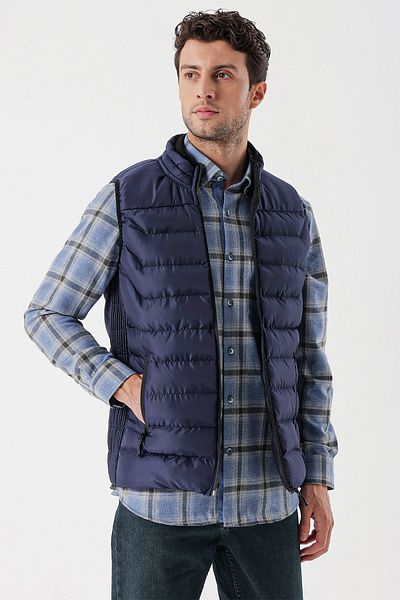 İmza Dark Navy Blue Stand Collar Casual Puffer Vest1009235150