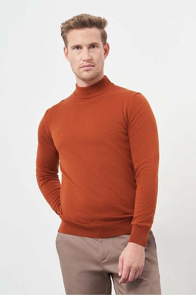 İmza Tricotaj cu mânecă lungă de culoare cărămidă Classic Comfort Fit - Jumătate de gât 1012245001