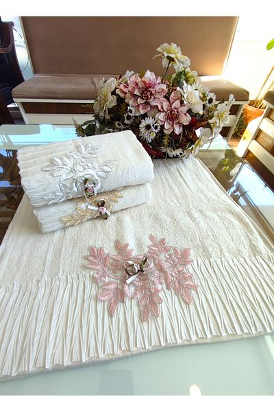 A.Z.H. Σετ πετσετών χεριών και προσώπου 50x90 cm Luxury Pleated Dowry - Σετ 3 πετσετών αρραβώνων