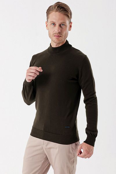 İmza Dark Khaki Long Sleeve Knitted Half Turtleneck Cotton Classic Comfort Fit Knitwear1012235001