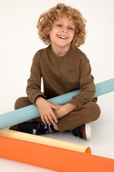 U.S. Polo Assn. Boy's Khaki Basic Crew Neck Sweatshirt 50295151 -Vr027