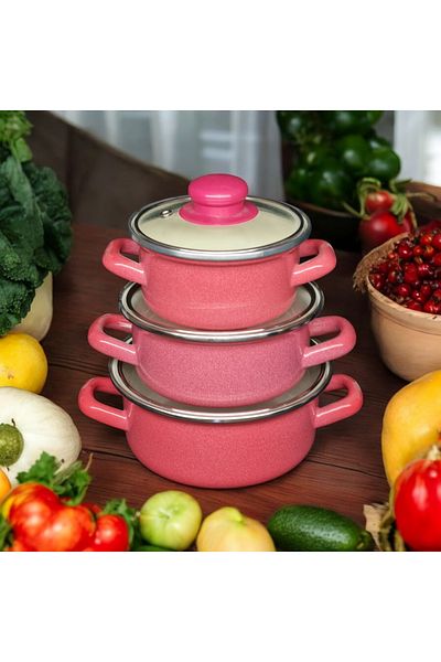 qussine Pink Mini Cookware Set - 6 Piece Enamel Storage Container
