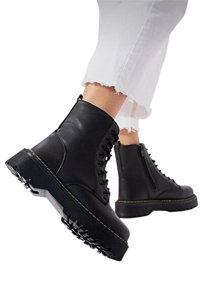 Liger Чорні жіночі черевики - на блискавці, шнурівці та товстій підошві