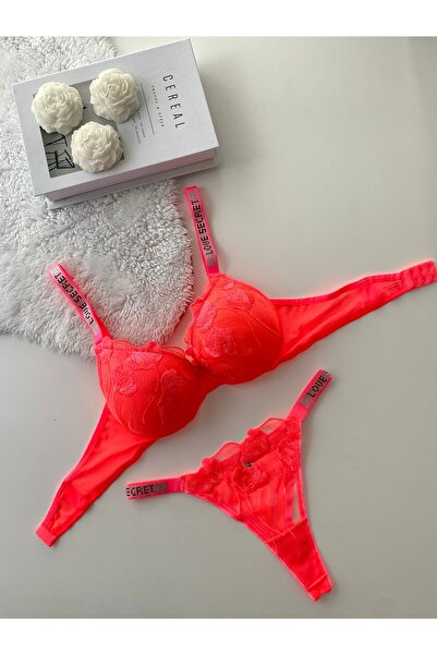 MAVEA Çiçekli Taşlı Renkli Askılı Brode Dolgulu Sütyen Takım