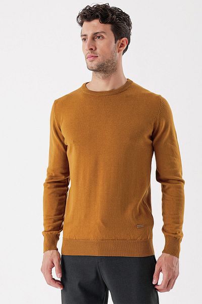 İmza Mustard Long Sleeve Knitted Crew Neck Cotton Classic Comfort Fit Knitwear1012235006