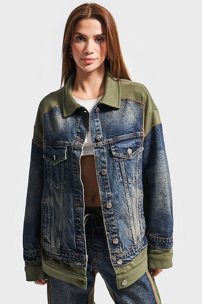 its basic Blugi de damă Culoare 2w411 Jachetă cu design supradimensionat din amestec de țesături tricotate din denim