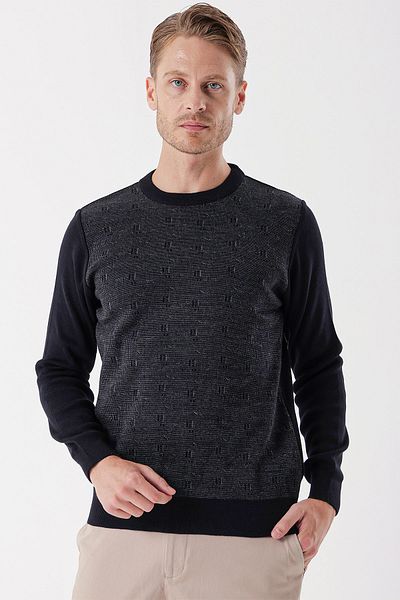 İmza Bleumarin închis cu mânecă lungă, cu model, decolteu, clasic, confort, îmbrăcăminte relaxată1012235162