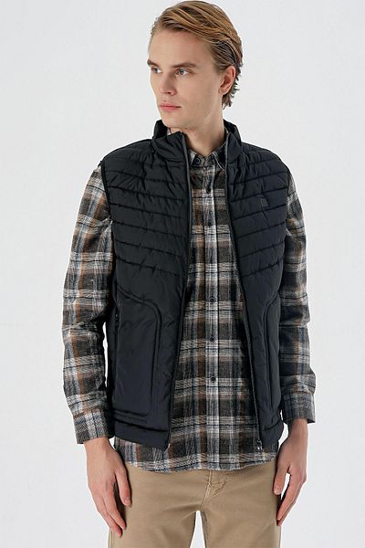 İmza Black Stand Collar Filled Casual Puffer Vest1009235152