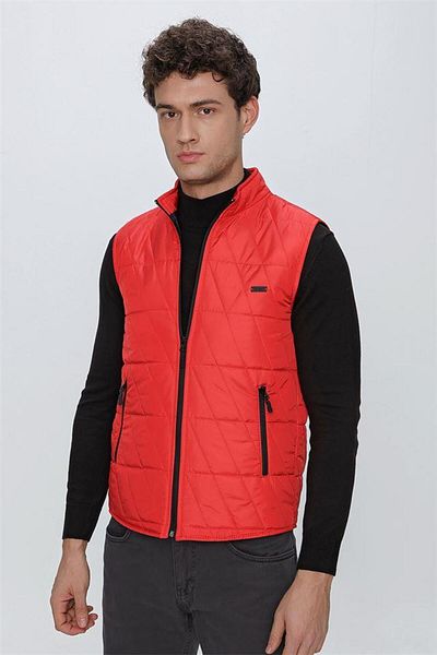 İmza Vestă pufă ocazională matlasată cu guler roșu deschis1009225153