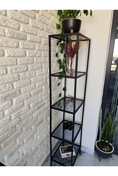 Home Dali Siyah Köşe Kitaplık Dekoratif Aksesuar Rafı Mutfak Rafı 40 cm Füme Camlı