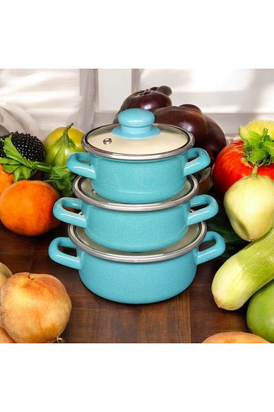 qussine 6 Piece Mini Cookware Set - Enameled Turquoise Storage Container