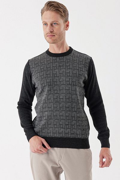 İmza Gray Long Sleeve Patterned Crew Neck Classic Comfort Fit Relaxed Fit Knitwear1012235163