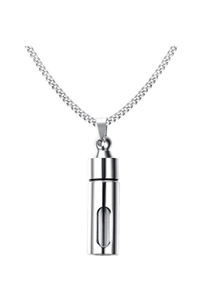 Herşey Nota Saklama Kapsül Kolyesi Ilaç, Dua Kül Not Açılabilen Paslanmaz Çelik Kolye Gümüş