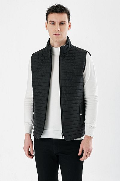 İmza Black Stand Collar Quilted Classic Slim Fit Vest1009235151