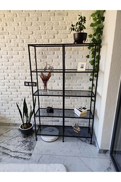 Home Elegra Siyah Kitaplık Dekoratif Aksesuar Rafı Mutfak Rafı Füme Cam