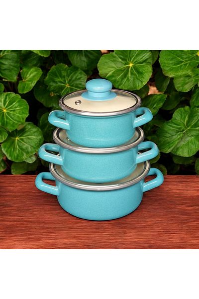 qussine 6 Piece Mini Cookware Set - Enameled Turquoise Storage Container