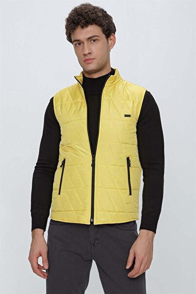 İmza Yellow Stand Collar Quilted Casual Puffer Vest1009225153
