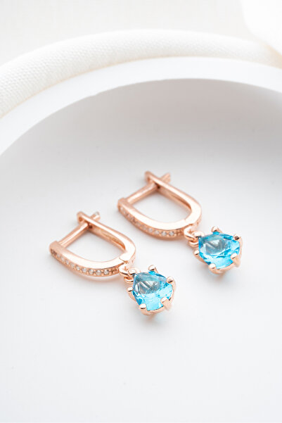 ESSARE 925 Ayar Gümüş Rodyum Kaplama Aquamarine Damla Taşlı Küpe