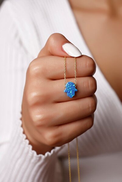 SARIASLAN Büyük Boy Opal Fatma Ana Eli Gümüş Kolye