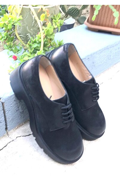 NISH N24166 Kadın Hakiki Nubuk Deri Kalın Tabanlı Maskülen Günlük Ayakkabı