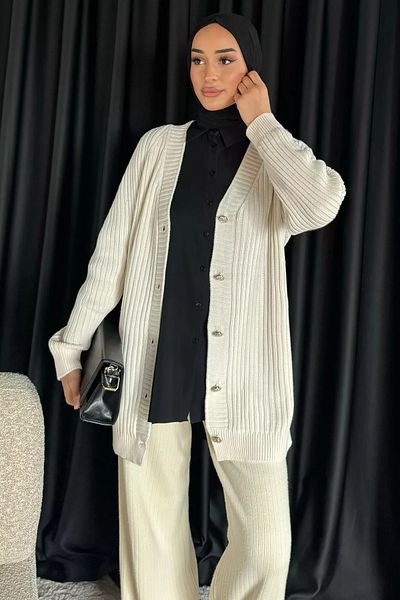 julude Tricotaj tricotat Hijab crem Cardigan