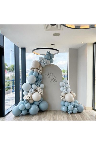 eğlencemarketi Retro Storm Blue Macarons Baby Blue and White Balloon Chain 100 Pieces